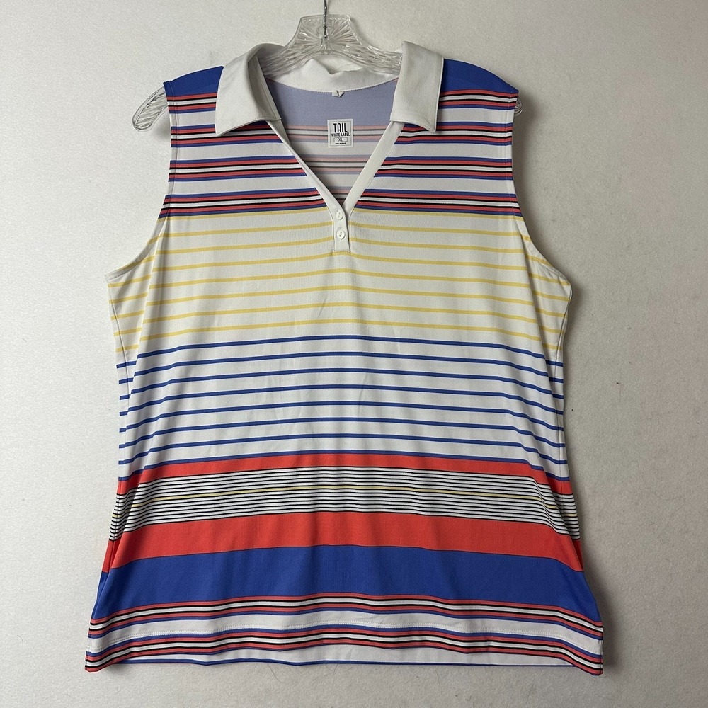 Tail White Label Womens XL Sleeveless Golf Polo Top Multi Color Striped GJ0650